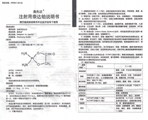 奈达铂功效价格（奈达铂说明书用法用量）